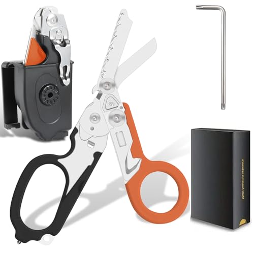 Lemasa 6-in-1 trauma shears - emergency responders, outdoor emergencies, medical staff, and outdoor camping, Gift box packaging with scissors storage K sheaths (Black Orange) - Image 1