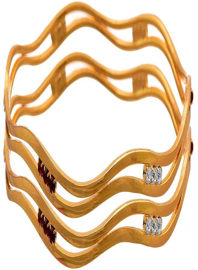 JFL - Jewellery for Less Traditional Ethnic Fusion One Gram Gold Plated Red & White Austrian Diamond Bangle for Women & Girls - Image 1
