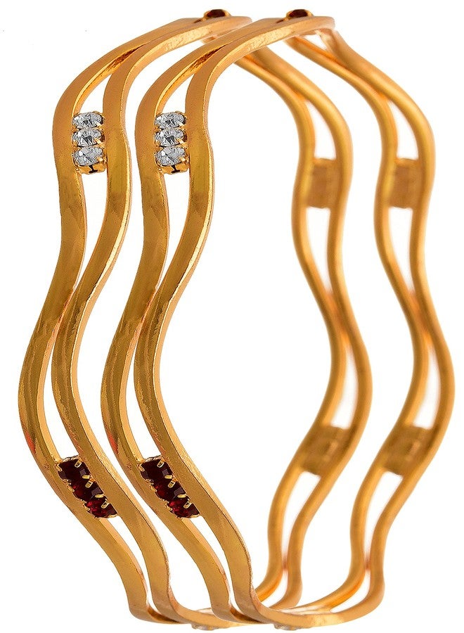 JFL - Jewellery for Less Traditional Ethnic Fusion One Gram Gold Plated Red & White Austrian Diamond Bangle for Women & Girls - Image 3