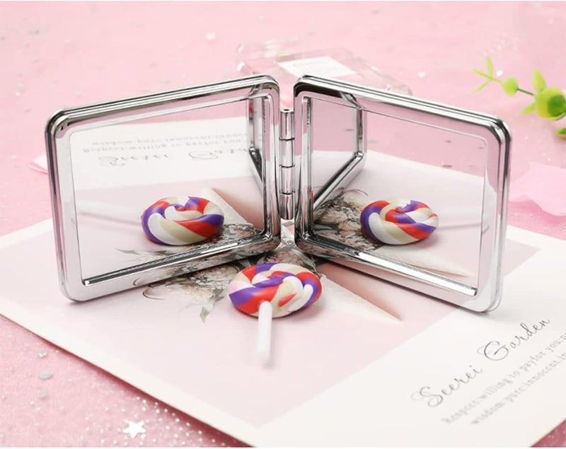 KASTWAVE Pocket Mirror, Double Sided Portable Compact Makeup Mirror, Creative Quicksand Small Mini Glitter Foldable Fashion Hand Travel Mirror (Silver) - Image 2