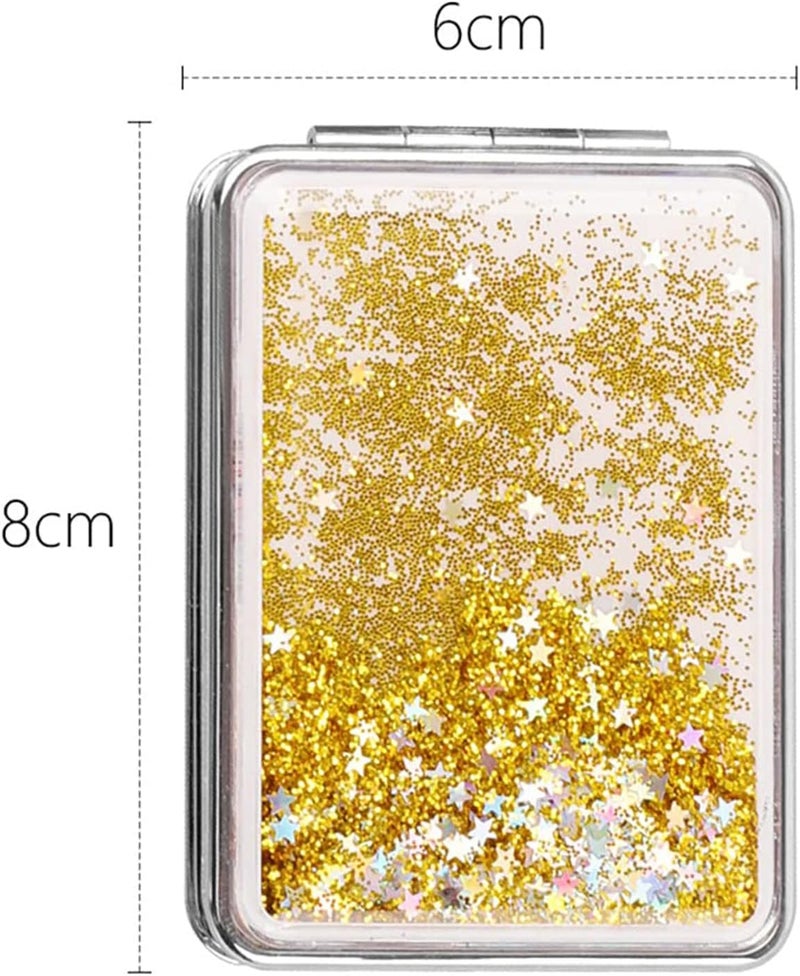 KASTWAVE Pocket Mirror, Double Sided Portable Compact Makeup Mirror, Creative Quicksand Small Mini Glitter Foldable Fashion Hand Travel Mirror (Silver) - Image 4