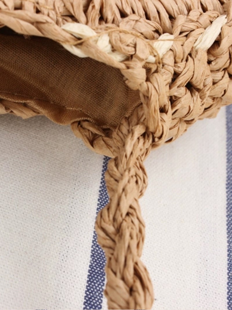 Dropshipping New Style Holiday Beach Handmade Paper Rope Woven Bag Round Striped Portable Crossbody Dual-Purpose Casual Bag - Image 4