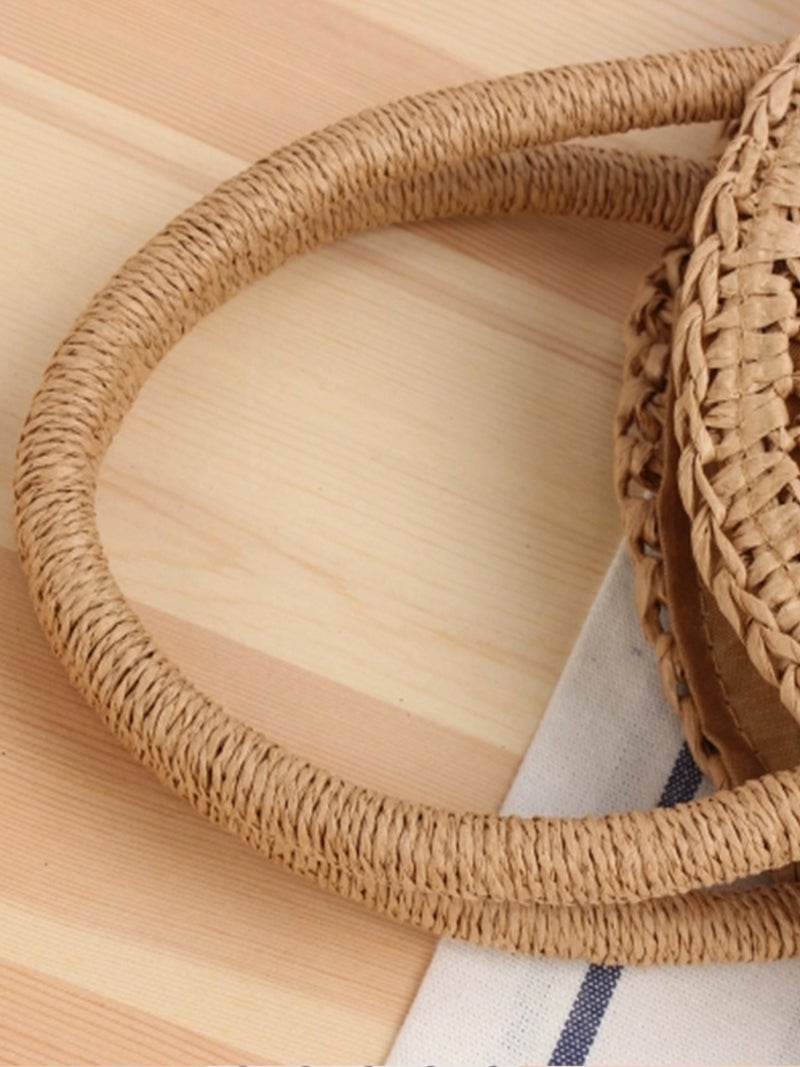 Dropshipping New Style Holiday Beach Handmade Paper Rope Woven Bag Round Striped Portable Crossbody Dual-Purpose Casual Bag - Image 3
