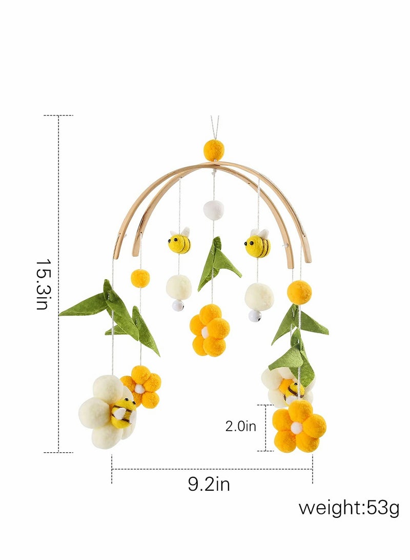 Excefore Baby Crib Mobile Bamboo Wind Chime Bed Bell Baby Bedroom Ceiling Cotton Balls Wind Chime Portable Mobile Bee Decor Hanging Rotating Plush Toys for Baby - Image 2