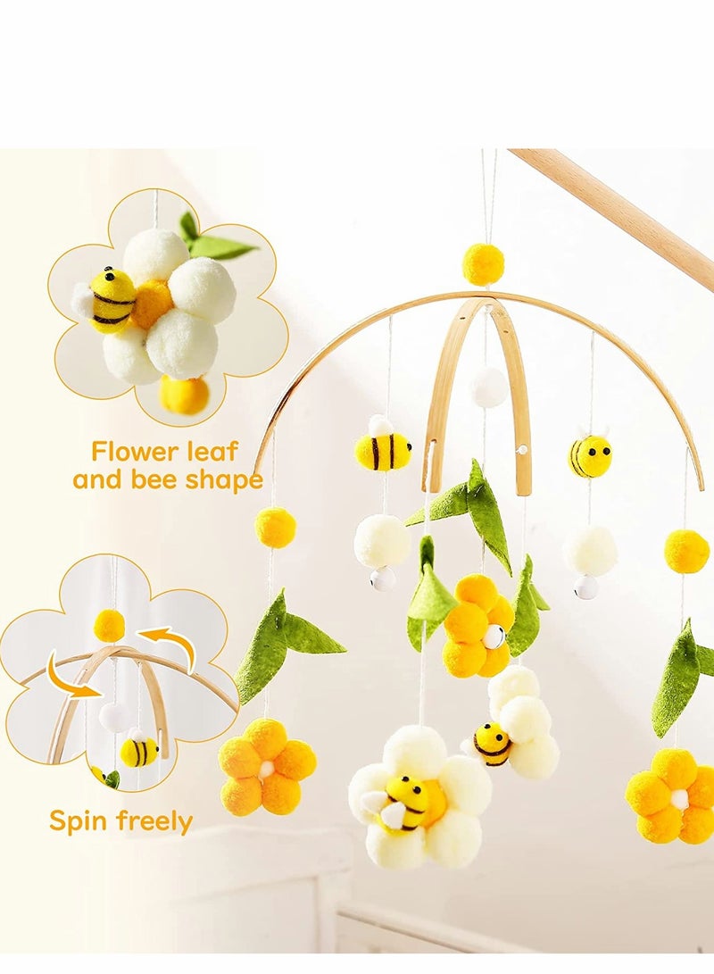 Excefore Baby Crib Mobile Bamboo Wind Chime Bed Bell Baby Bedroom Ceiling Cotton Balls Wind Chime Portable Mobile Bee Decor Hanging Rotating Plush Toys for Baby - Image 5