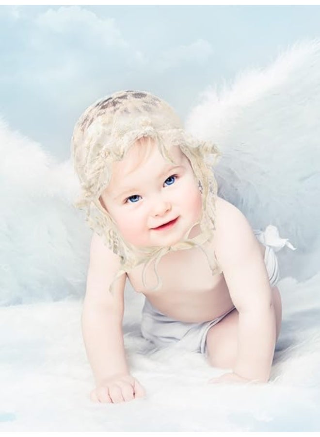 2 Pieces Baby Girl Lacy Bonnet Eyelet Lace Christening Bonnet Cap Toddlers Beanie Breathable Sun Protection Hat White,40- 44cm 16.5-17.3 inches in head circumference - Image 5