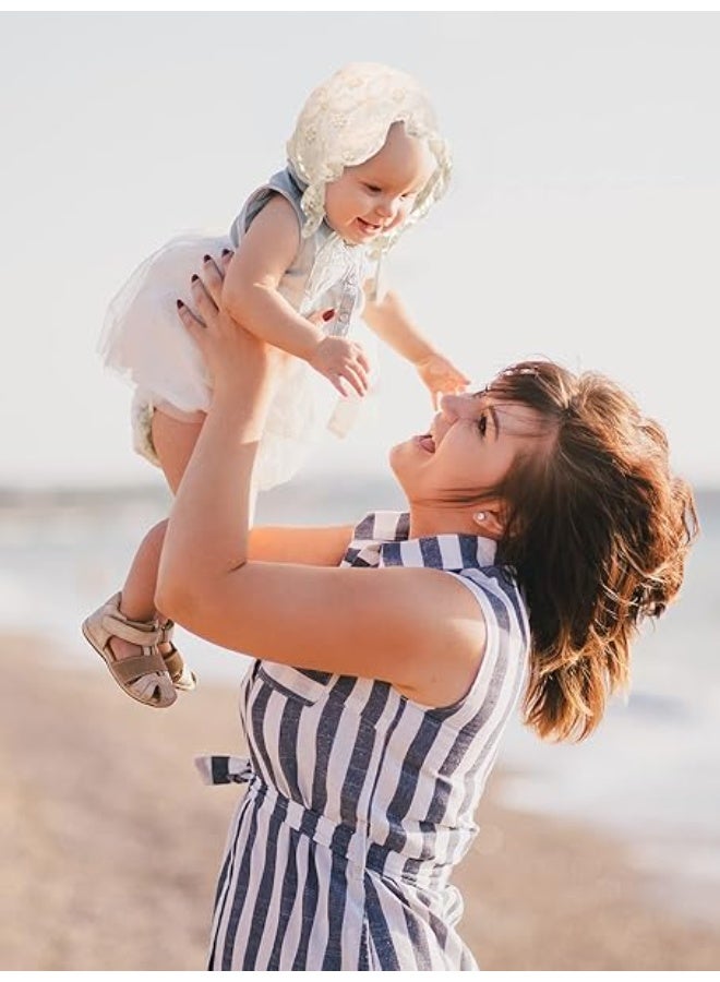 2 Pieces Baby Girl Lacy Bonnet Eyelet Lace Christening Bonnet Cap Toddlers Beanie Breathable Sun Protection Hat White,40- 44cm 16.5-17.3 inches in head circumference - Image 2