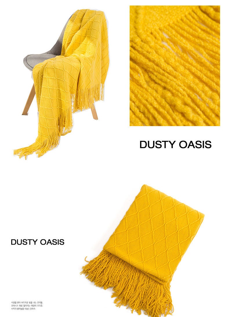 Sharpdo Office Air Conditioning Sofa Four Seasons Solid Color Tassel Shawl Knitted Blanket 127*172cm  - Image 4