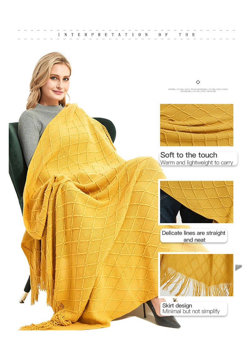Sharpdo Office Air Conditioning Sofa Four Seasons Solid Color Tassel Shawl Knitted Blanket 127*172cm  - Image 3
