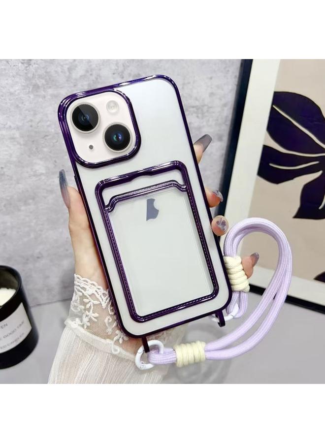 اس-توب جراب لهاتف iPhone 14 Plus مطلي بطبقة شفافة من مادة TPU مع فتحة للبطاقات وحزام - Image 1