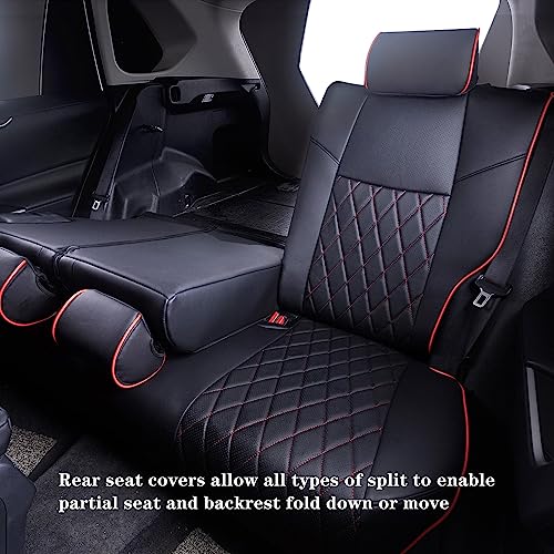 HKZ Fit RAV4 Hybrid Car Seat Covers Set for 2019 2020 2021 2022 2023 2024 2025 Toyota RAV4 Hybrid (Not for 2019-2025 Hybrid/Prime SE,XSE) - 5 Seats Full Set Leather(Black+Red) - Image 3