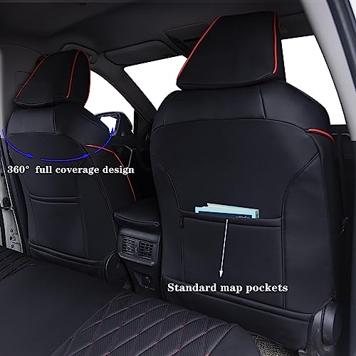 HKZ Fit RAV4 Hybrid Car Seat Covers Set for 2019 2020 2021 2022 2023 2024 2025 Toyota RAV4 Hybrid (Not for 2019-2025 Hybrid/Prime SE,XSE) - 5 Seats Full Set Leather(Black+Red) - Image 2