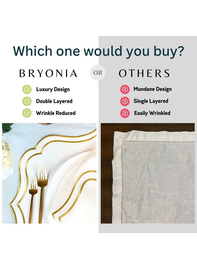 Bryonia Cotton Linen Placemats Set of 4 - Double Layered, Machine Washable, Wrinkle Resistance, Scalloped & Embroidered Cloth Table Mats - Winter, Christmas Mat 19 x 17 inch, Ivory Gold - Image 4