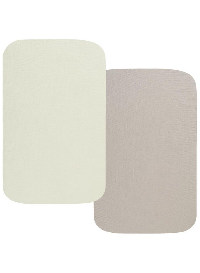 Onacosht Muslin Bassinet Sheets 35" X 20" Compatiable with AMKE 3 in 1 Bassinets, MiClassic, Uiuwoo, Foalom, YADAQE, Milliard and TCBunny Bassinet, 100% Cotton Breathable and Soft 2 Pack, Fog and Beige - Image 1