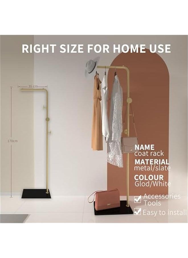 Beauenty Modern Metal Coat Stand - Elegant & Space-Saving with Sturdy Slate Base. 170cm Height. Perfect for Bedroom, Living Room, Office & Dining. Easy to Clean, Stylish & Durable (Black-Gold rack)  - Image 5
