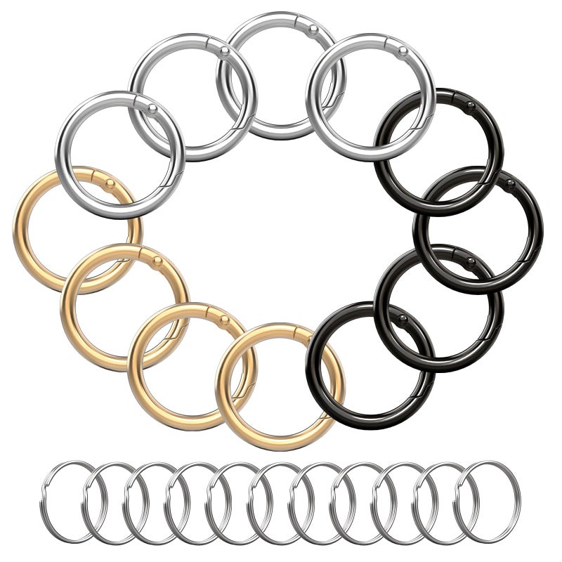 XIECHANEE XIECHANEE Round Key Ring Carabiner Clip for Keys Buckle Bags Purses 1 Inch Keychain Rings Set of 12