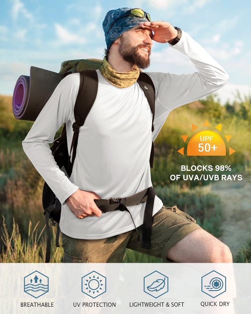 Roadbox Mens UPF 50+ UV Sun Protection Shirts Outdoor Long Sleeve SPF Diving Rash Guard for Fishing Hiking Swimming White - Image 3