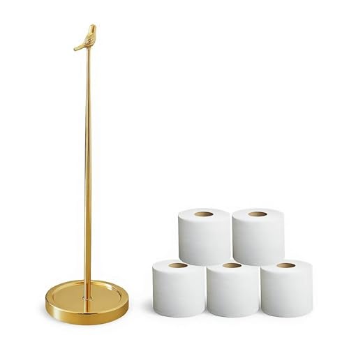 Wismay Toilet Paper Holder Stand for 4 Paper Rolls Bird Style Freestanding TP Holder Roll Holder Storage Gold - Image 1