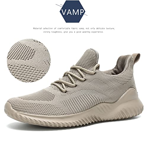 Kapsen Men's Non Slip Running Shoes Ultra Light Breathable Casual Walking Shoes Fashion Sneakers Mesh Workout Sports Shoes Khaki - Image 4