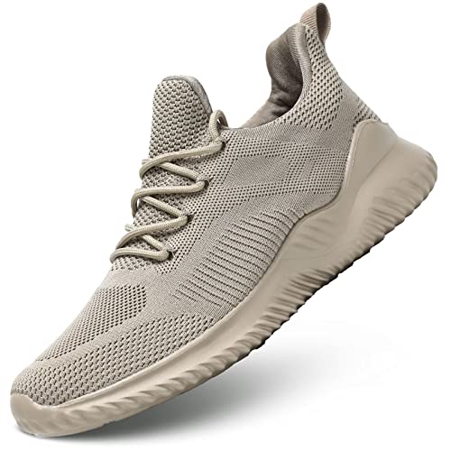 Kapsen Men's Non Slip Running Shoes Ultra Light Breathable Casual Walking Shoes Fashion Sneakers Mesh Workout Sports Shoes Khaki - Image 1