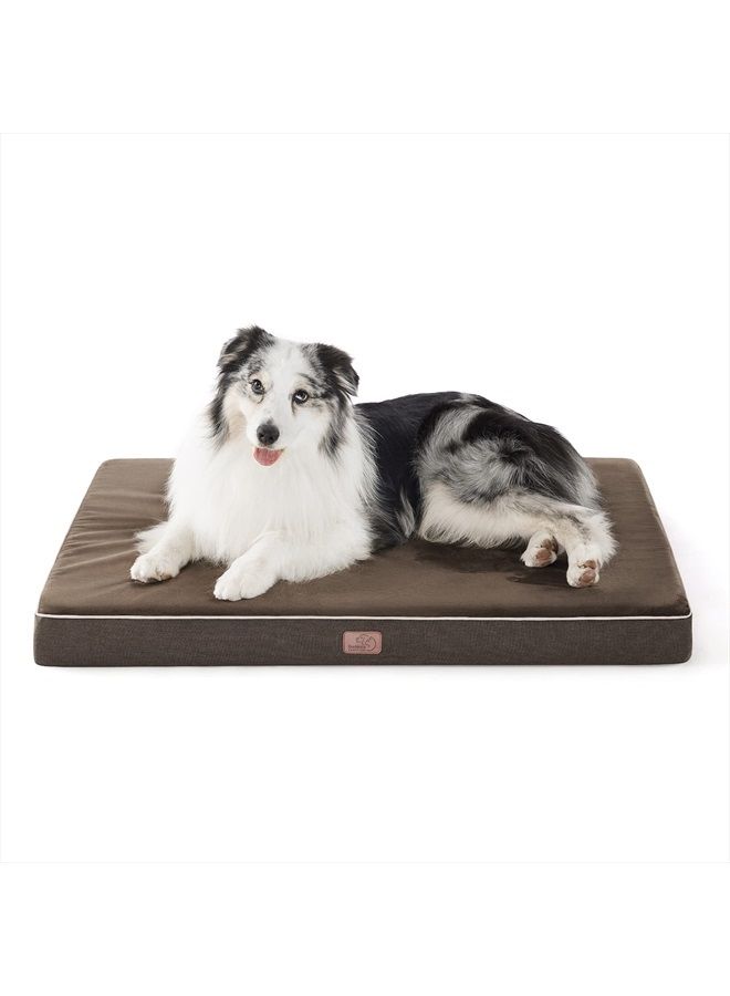 Bedsure Memory Foam Dog Bed for Large Dogs - Orthopedic Waterproof Dog Bed for Crate with Removable Washable Cover and Nonskid Bottom - Plush Flannel Fleece Top Pet Bed, Brown - Image 1