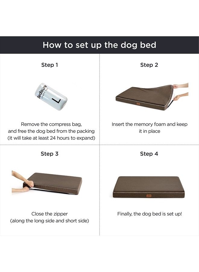 Bedsure Memory Foam Dog Bed for Large Dogs - Orthopedic Waterproof Dog Bed for Crate with Removable Washable Cover and Nonskid Bottom - Plush Flannel Fleece Top Pet Bed, Brown - Image 4