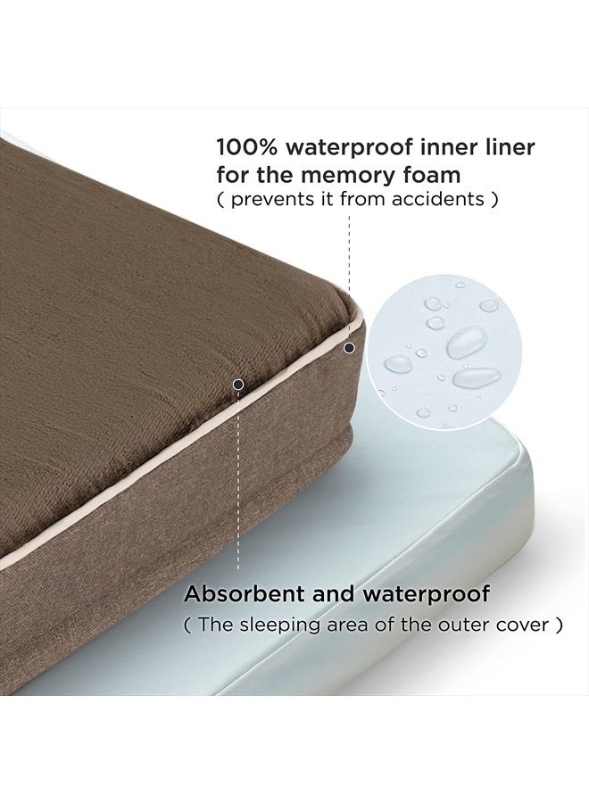 Bedsure Memory Foam Dog Bed for Large Dogs - Orthopedic Waterproof Dog Bed for Crate with Removable Washable Cover and Nonskid Bottom - Plush Flannel Fleece Top Pet Bed, Brown - Image 3