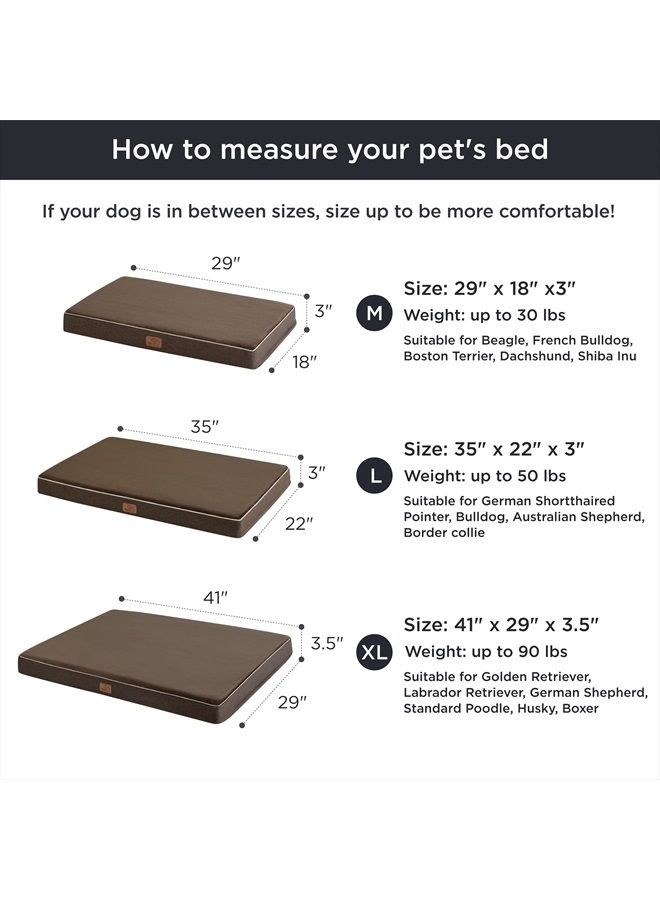 Bedsure Memory Foam Dog Bed for Large Dogs - Orthopedic Waterproof Dog Bed for Crate with Removable Washable Cover and Nonskid Bottom - Plush Flannel Fleece Top Pet Bed, Brown - Image 5