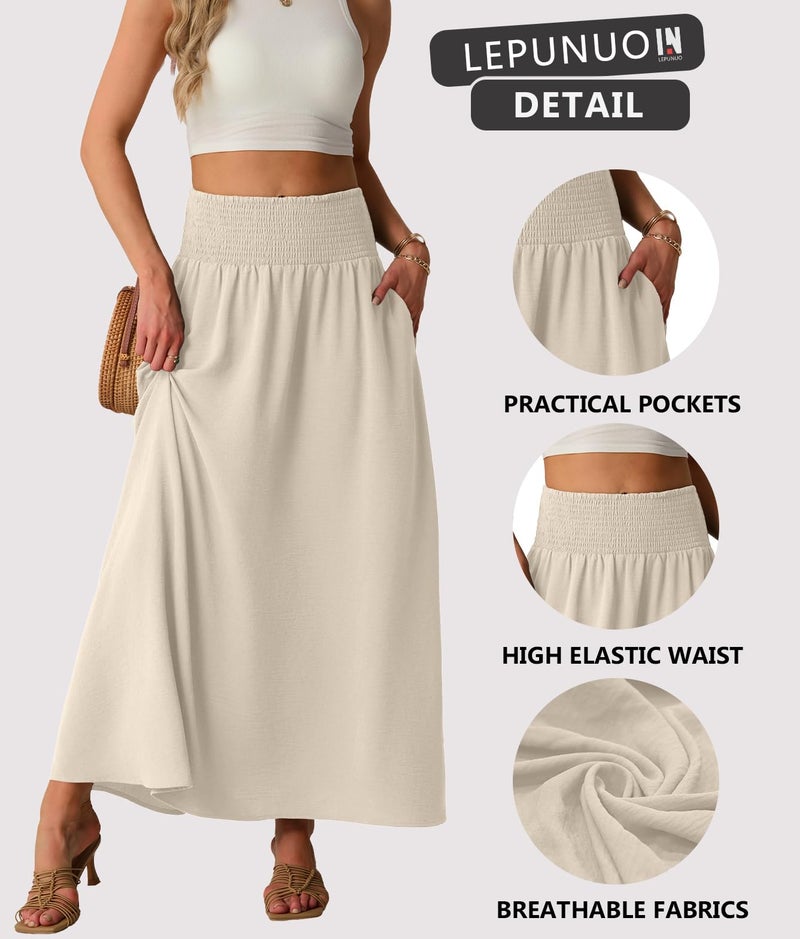 Lepunuo Plus Size Maxi Skirts Womens Boho High Waisted Flowy Gypsy Skirts with Pockets - Image 5