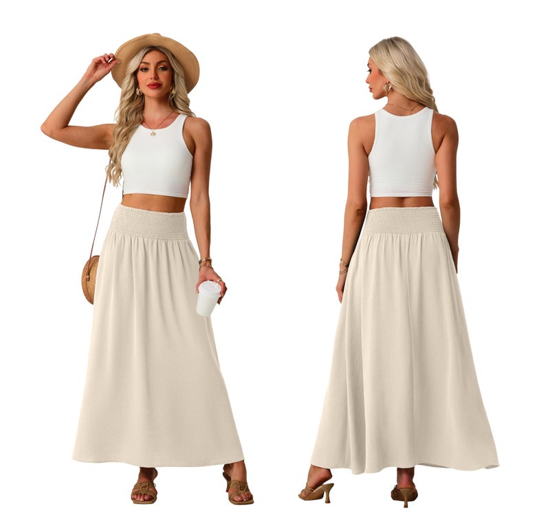 Lepunuo Plus Size Maxi Skirts Womens Boho High Waisted Flowy Gypsy Skirts with Pockets - Image 4