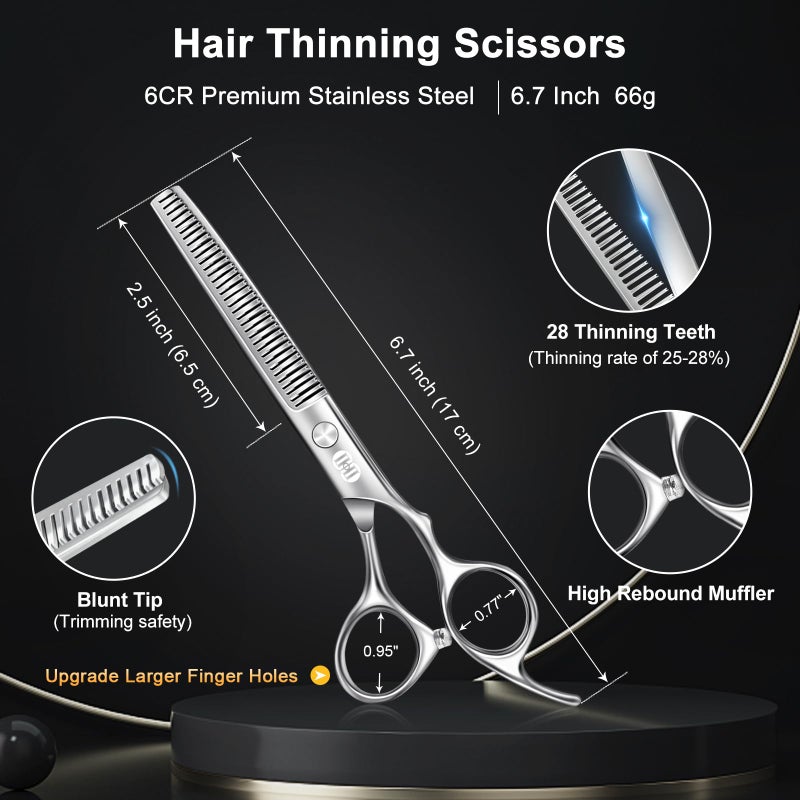 CIICII Hair Cutting Scissors Shears Kit, Professional Barber Haircut Scissors Set (6.7 Inch Hair Beard Hairdressing Trimming Haircutting Thinning Shears) for Men Women Hairdresser Home Salon (Silver) - Image 3