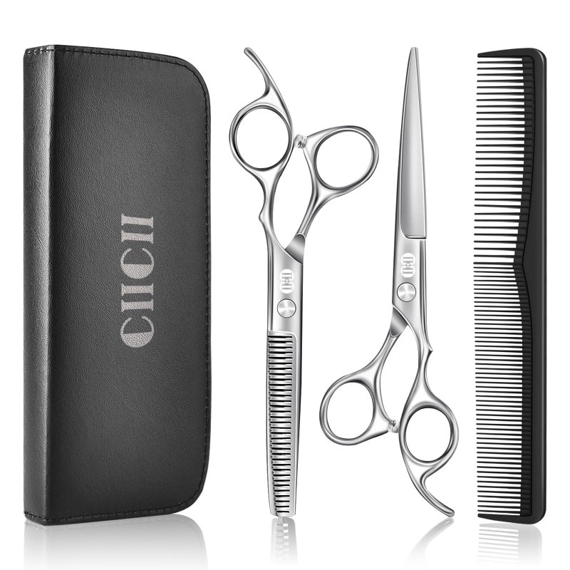 CIICII Hair Cutting Scissors Shears Kit, Professional Barber Haircut Scissors Set (6.7 Inch Hair Beard Hairdressing Trimming Haircutting Thinning Shears) for Men Women Hairdresser Home Salon (Silver) - Image 1