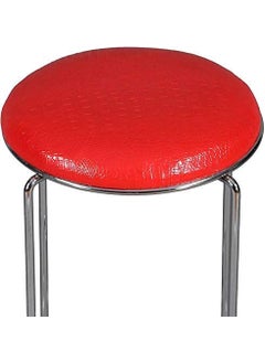 GROWYS Growys Cushion Home Stainless Steel Dining Stool Round Metal Sofa Stool for Living Room Shoe Changing Stool Makeup Stool 45CM Red  - Image 4