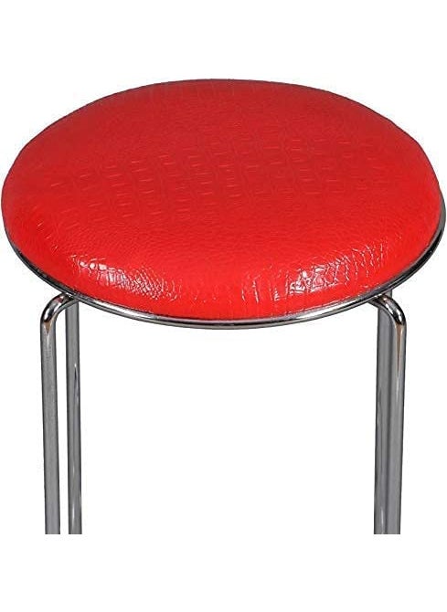 GROWYS Growys Cushion Home Stainless Steel Dining Stool Round Metal Sofa Stool for Living Room Shoe Changing Stool Makeup Stool 45CM Red  - Image 4