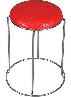GROWYS Growys Cushion Home Stainless Steel Dining Stool Round Metal Sofa Stool for Living Room Shoe Changing Stool Makeup Stool 45CM Red  - Image 1