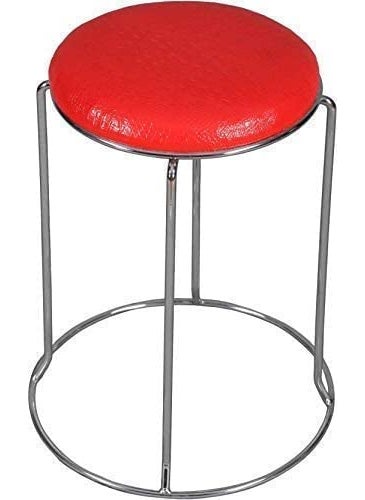 GROWYS Growys Cushion Home Stainless Steel Dining Stool Round Metal Sofa Stool for Living Room Shoe Changing Stool Makeup Stool 45CM Red  - Image 1