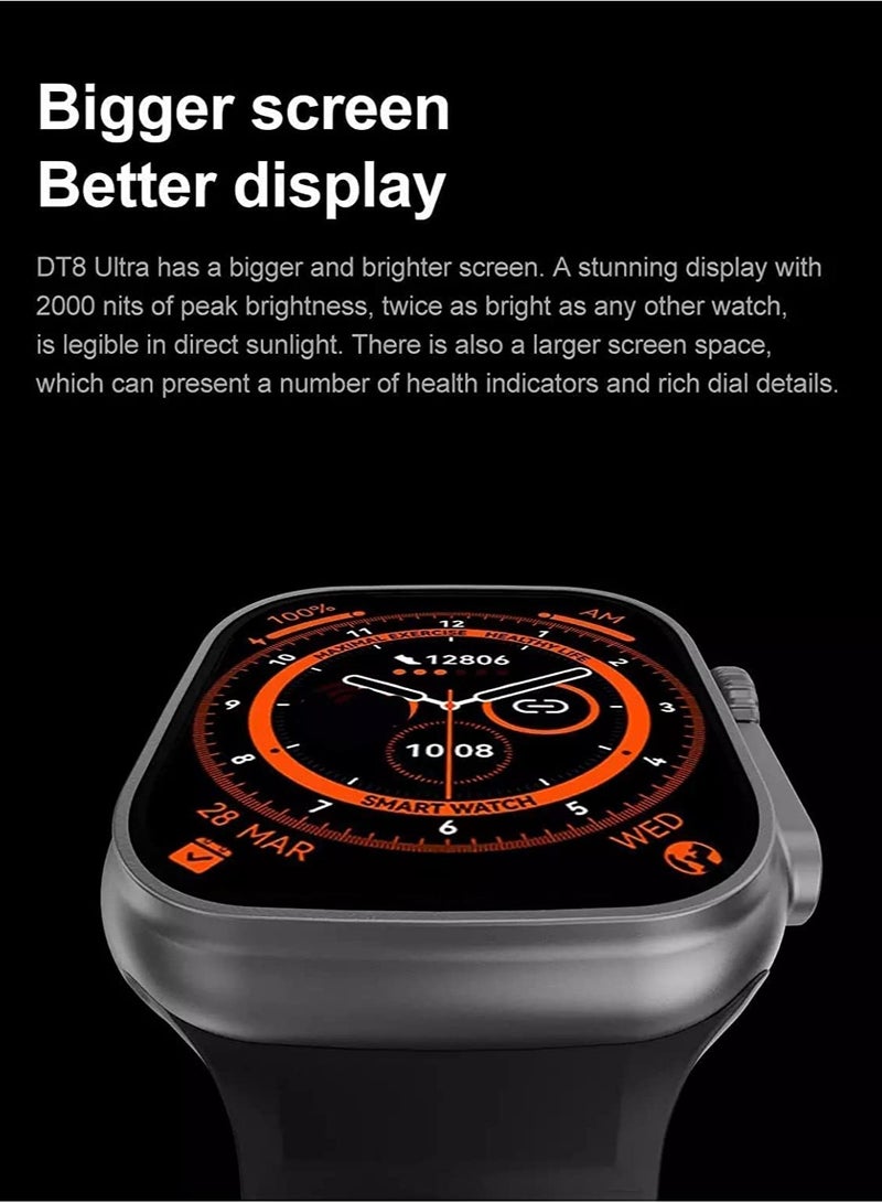 W&O X8+ Plus Ultra Series 8 Smart watch 2.08 Inch IPS display NFC Bluetooth V5 Call Waterproof IP67 Wireless Charger - Black - Image 5