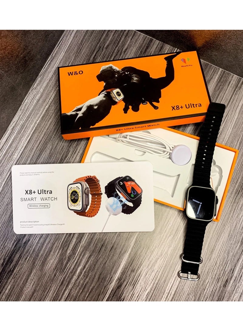 W&O X8+ Plus Ultra Series 8 Smart watch 2.08 Inch IPS display NFC Bluetooth V5 Call Waterproof IP67 Wireless Charger - Black - Image 2