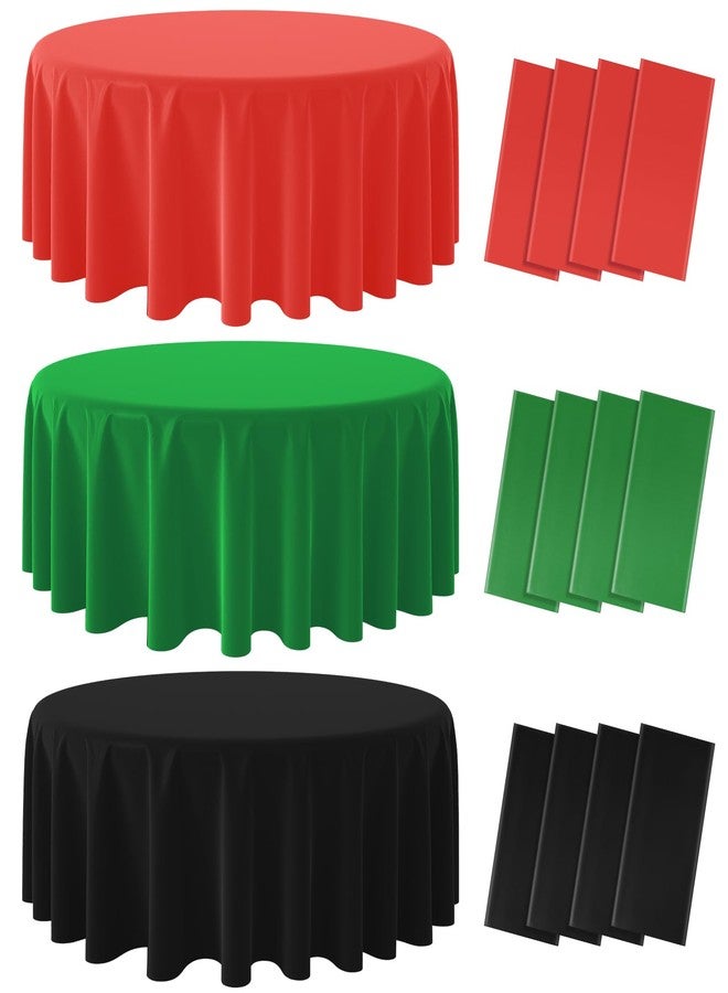 MASHAN 12Pcs Red Black Green Plastic Tablecloths, Disposable Round Table Covers for Kwanzaa Black History Month Juneteenth African American Festival Holiday Party Decorations,84Inch - Image 1