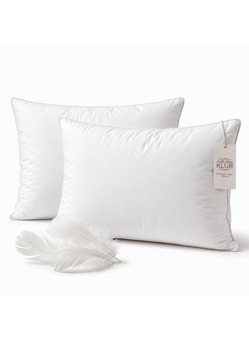 Hotel Linen Klub Pack of 2 100% Goose Feather Pillow with Single Piping, 233 TC Cotton Shell, Premium Cotton Comfort with Plush Filling, 1000g, 50x70 cm - Image 1