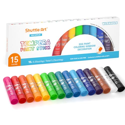 Shuttle Art Tempera Paint Sticks 15 Colors Solid Tempera Paint for Kids Super Quickdrying Washable Works Great on Paper Wood Glass Ceramic Canvas - Image 1