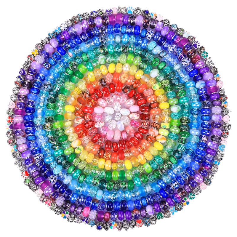 210 Pieces Large Hole Fairy Wand Garden Beads Assorted European Craft Beads Mixed Color Lampwork Spacer BeadsEuropean Large Hole Beads for DIY Jewelry Making Supplies 15 Style