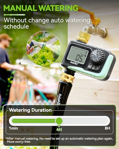RAINPOINT Sprinkler Timer with Brass Swivel, Programmable Water Timer for Garden Hose with Rain Delay/Manual Watering, Digital Irrigation System Kit for Lawns, 1 Outlet - Image 3