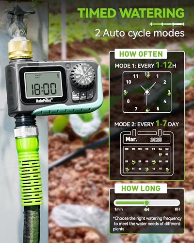 RAINPOINT Sprinkler Timer with Brass Swivel, Programmable Water Timer for Garden Hose with Rain Delay/Manual Watering, Digital Irrigation System Kit for Lawns, 1 Outlet - Image 2