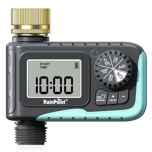 RAINPOINT Sprinkler Timer with Brass Swivel, Programmable Water Timer for Garden Hose with Rain Delay/Manual Watering, Digital Irrigation System Kit for Lawns, 1 Outlet - Image 1