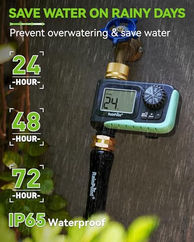 RAINPOINT Sprinkler Timer with Brass Swivel, Programmable Water Timer for Garden Hose with Rain Delay/Manual Watering, Digital Irrigation System Kit for Lawns, 1 Outlet - Image 4