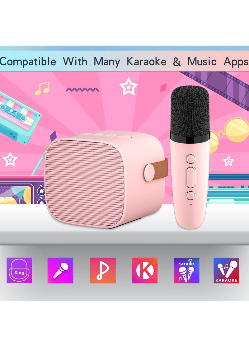 Generic Kids Mini Karaoke Machine 2 Wireless Microphones Bluetooth Speaker 18 Pre-Loaded Songs Birthday Gifts with Colorful Lights (Pink)  - Image 5