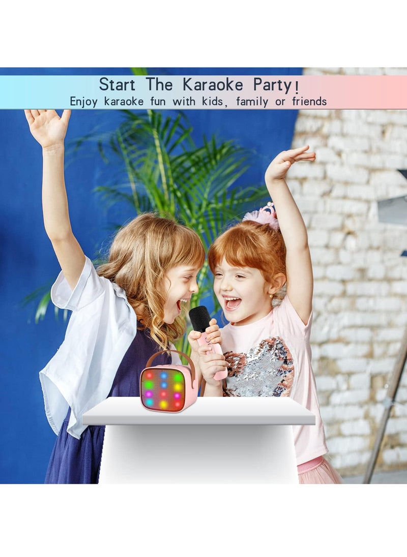 Generic Kids Mini Karaoke Machine 2 Wireless Microphones Bluetooth Speaker 18 Pre-Loaded Songs Birthday Gifts with Colorful Lights (Pink)  - Image 2