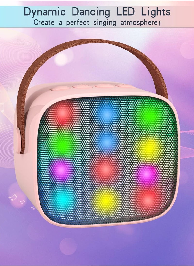 Generic Kids Mini Karaoke Machine 2 Wireless Microphones Bluetooth Speaker 18 Pre-Loaded Songs Birthday Gifts with Colorful Lights (Pink)  - Image 3