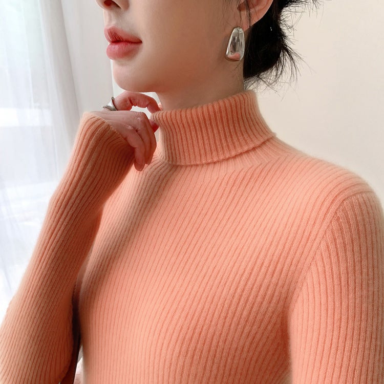 High Lapel Baby Small Cashmere Knitted Sweater Women'S Pullover Warm Strip Wool Base Shirt Top - Image 5
